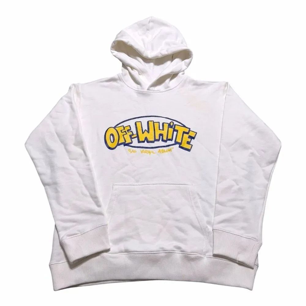 Off-White Kids White Yellow Blue Doodle Graphic Hoodie Kids size Large (14) NWT